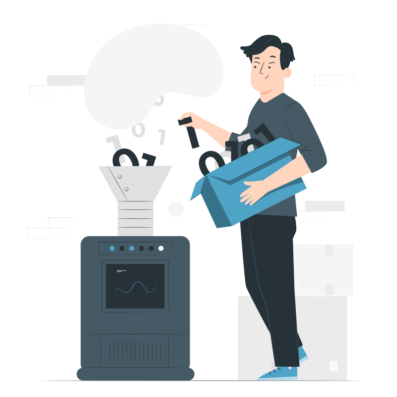 Illustration of data being processed into insights